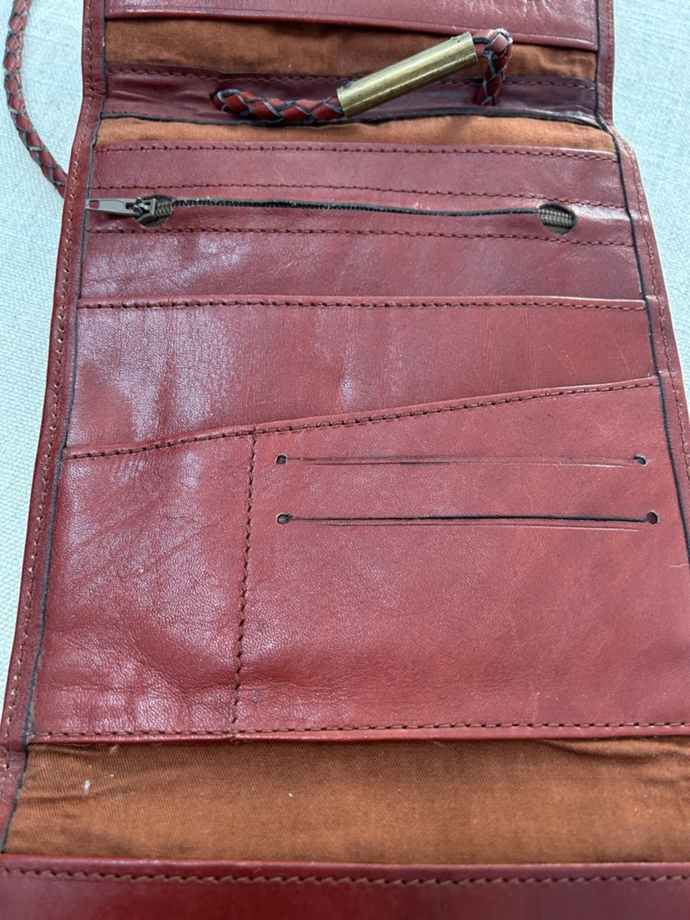 Moroccan Leather Crossbody Wallet Woven Festival Bag in Red and Brown - Picture 13 of 16